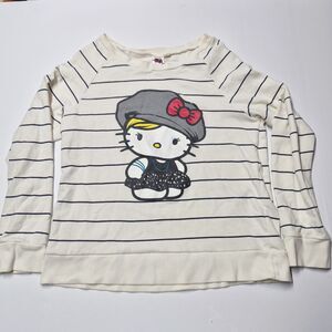Vintage 2007 Sanrio Hello Kitty Mighty Fine Striped Beret Graphic Sweatshirt EUC